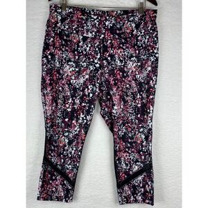 Lululemon Womens Abstract Confetti Print Mesh Panel Crop Leggings Pink Burgundy
